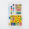 Interior del maletín Play-Doh con acuarelas, ceras, lápices, rotuladores y accesorios