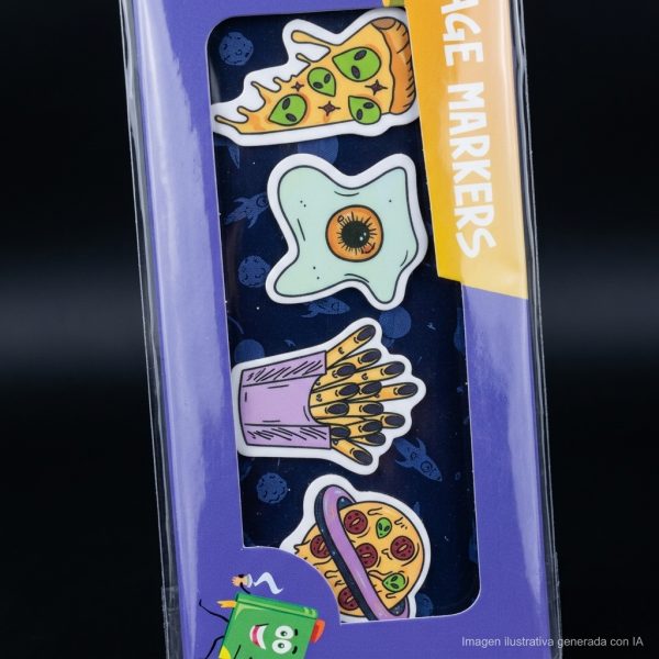 Imagen ilustrativa generada con IA de marcadores KITE Pizza Alien: detalle