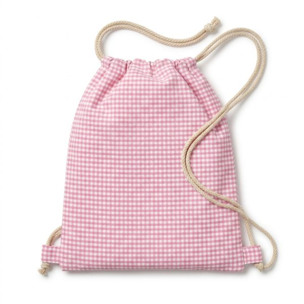 Mochila saco infantil rosa - trasera Mochila saco infantil rosa de cuadros vista trasera