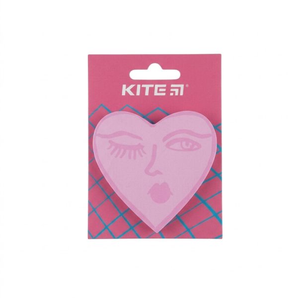 Bloc de notas KITE con forma de corazón rosa e ilustración de rostro