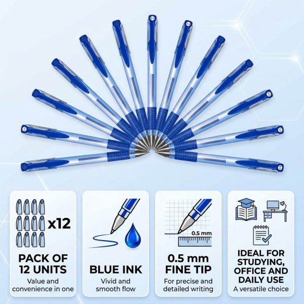 Pack de 12 bolígrafos de gel azul de 0,5 mm con beneficios