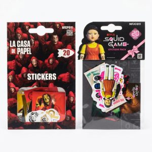 Dos packs de 20 pegatinas, uno de La Casa de Papel y otro de Squid Game