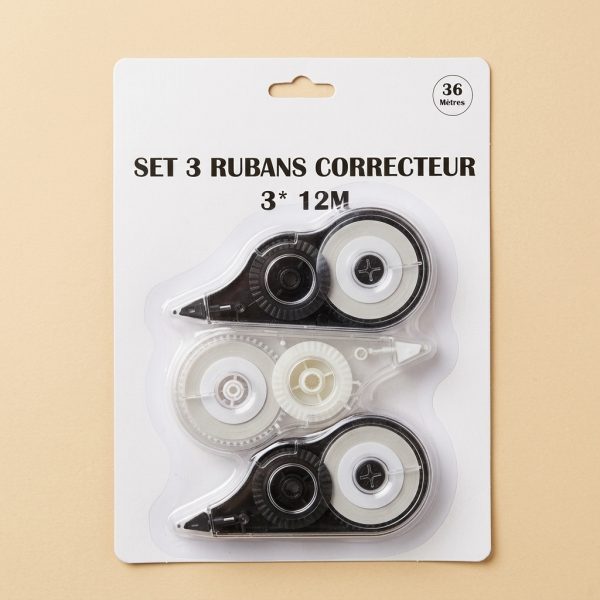 Pack de 3 cintas correctoras de 12 m en su embalaje
