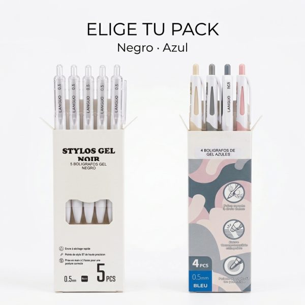 Comparativa de packs de bolígrafos gel 0,5 mm negro y azul
