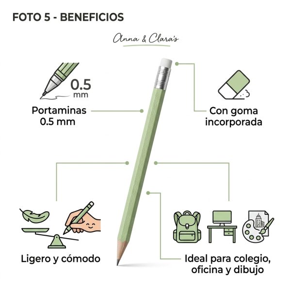 Portaminas 0,5 mm verde - beneficios Beneficios del portaminas mecánico verde de 0,5 mm con goma incorporada