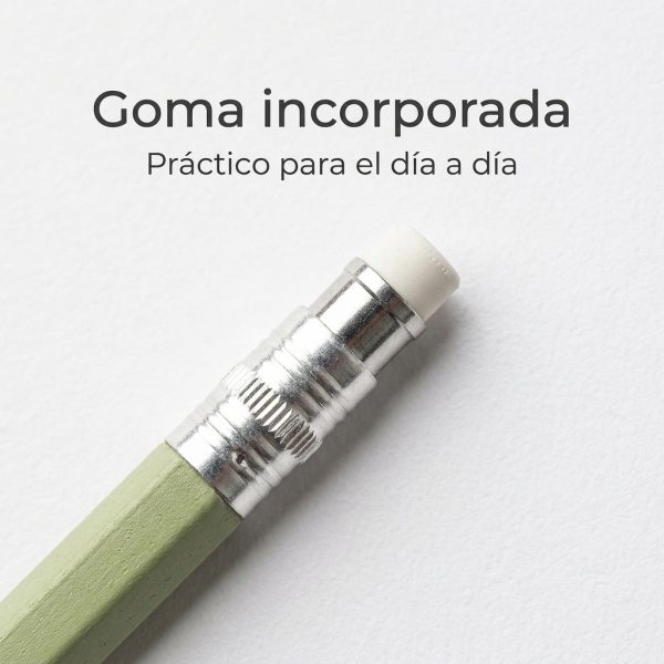 Portaminas 0,5 mm verde - goma incorporada Detalle de la goma incorporada del portaminas mecánico verde