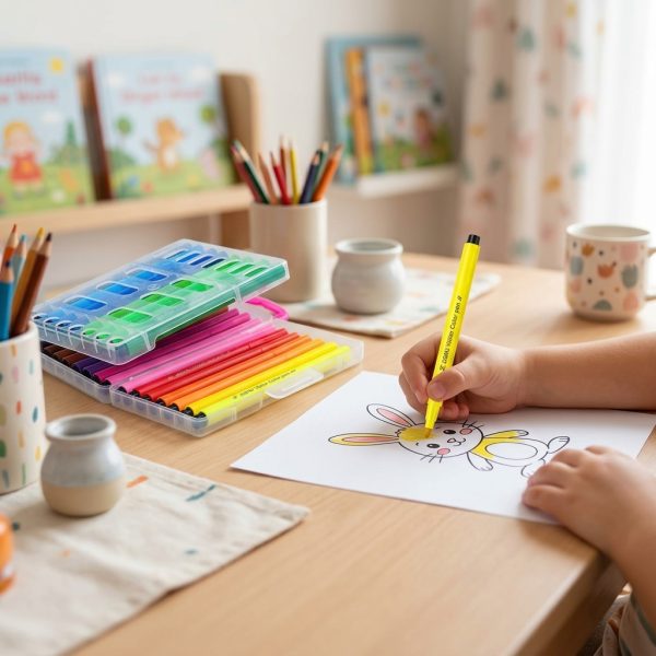 Niño coloreando con rotuladores acuarelables de 24 colores
