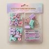 Set de accesorios de oficina pastel Set de clips, pinzas y chinchetas en rosa, lila y verde menta, en envase transparente de cuatro compartimentos