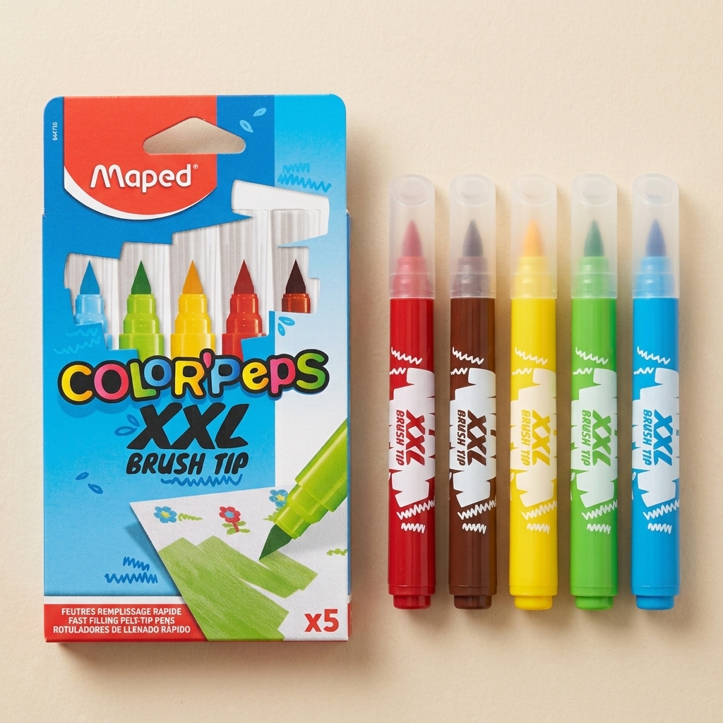 Set de cinco rotuladores Maped Color’Peps XXL con su caja Set de cinco rotuladores Maped Color’Peps XXL con su caja