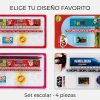Set escolar 4 piezas - diseños Variantes de set escolar infantil de 4 piezas