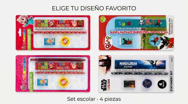 Set escolar 4 piezas - diseños Variantes de set escolar infantil de 4 piezas