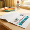 Set escolar infantil en uso Set escolar infantil de 4 piezas sobre cuaderno
