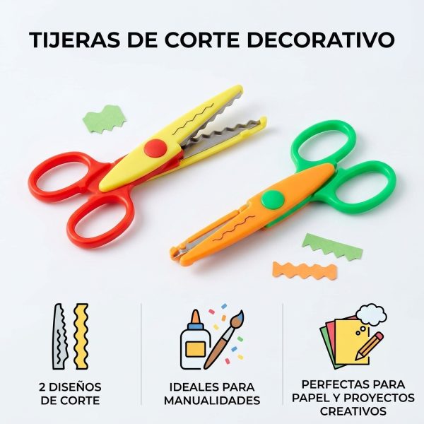 Tijeras de corte decorativo con dos diseños para manualidades y papel
