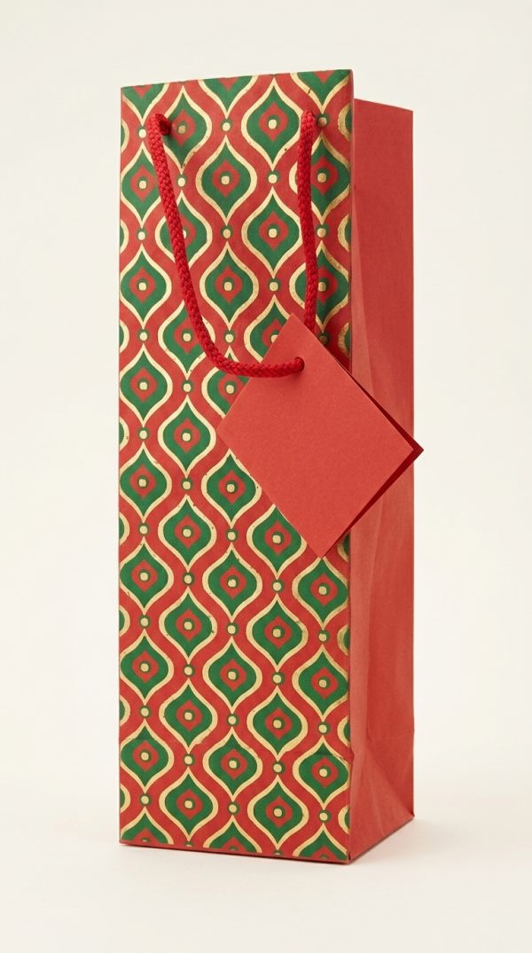 Lateral rojo de la bolsa de regalo geométrica para botella