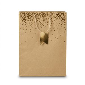 Bolsa de regalo kraft con lunares dorados - vista principal Bolsa de regalo kraft con lunares dorados, vista principal