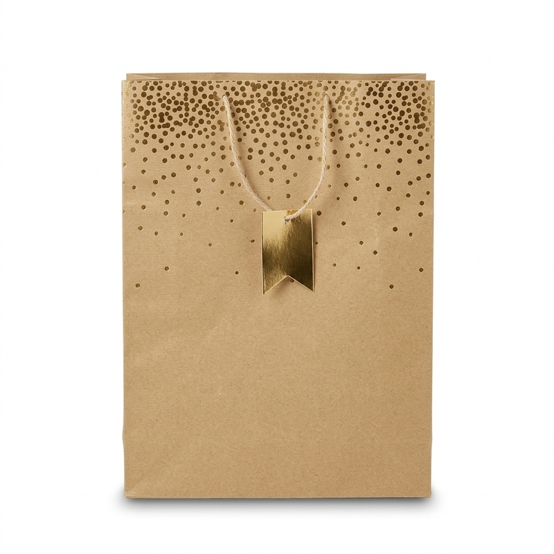 Bolsa de regalo kraft con lunares dorados, vista principal
