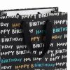 Detalle de las asas negras de cinta y letras Happy Birthday
