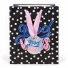 Bolsa de regalo Good Vibes con lunares - portada Bolsa de regalo Good Vibes negra con lunares blancos, asas rosas y tarjeta holográfica