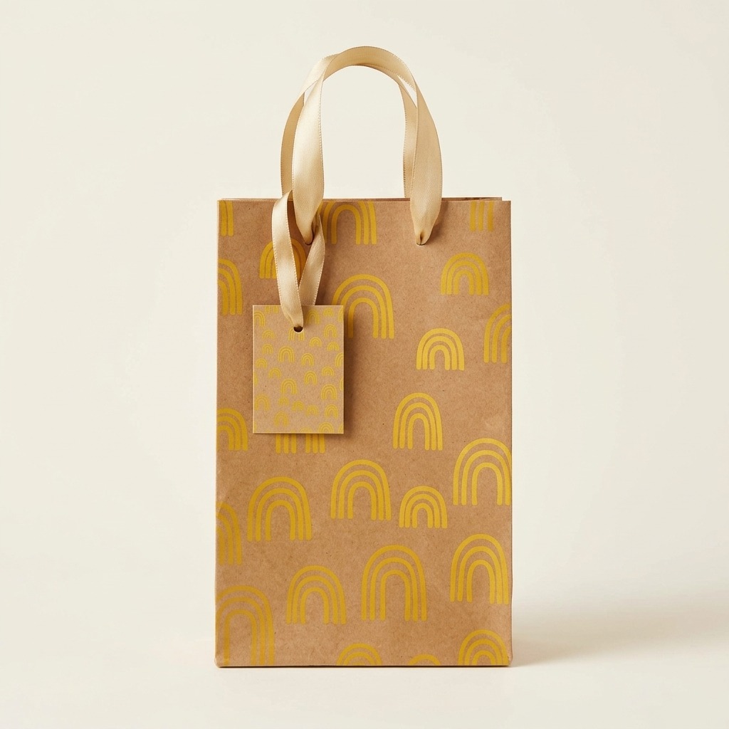 bolsa-regalo-kraft-arcoiris-amarillos-frontal Bolsa de regalo kraft con arcoíris amarillos y asas doradas, vista frontal