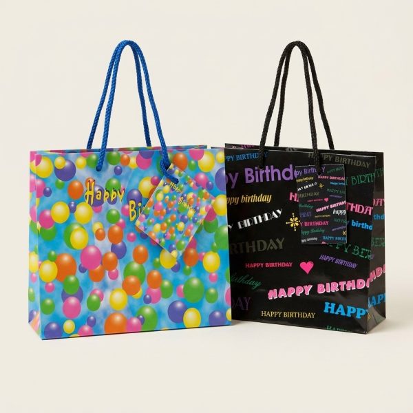 Bolsas de regalo Happy Birthday para CD, modelos azul con globos y negro con letras