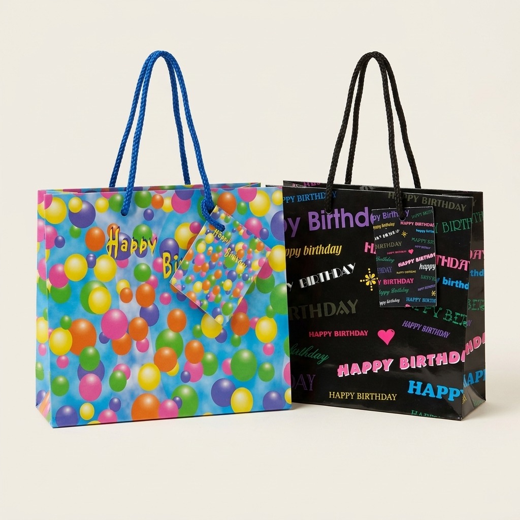 Bolsas de regalo Happy Birthday para CD, modelos azul con globos y negro con letras