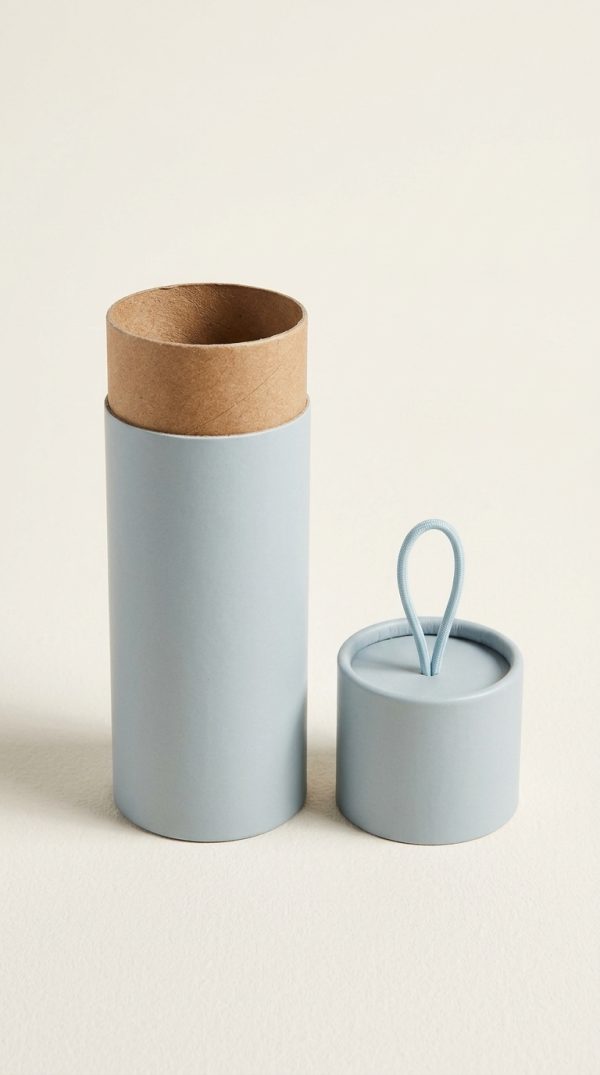 estuche-cilindrico-pequeno-azul-claro-abierto Caja de regalo cilíndrica pequeño azul claro - vista abierta con tapa al lado