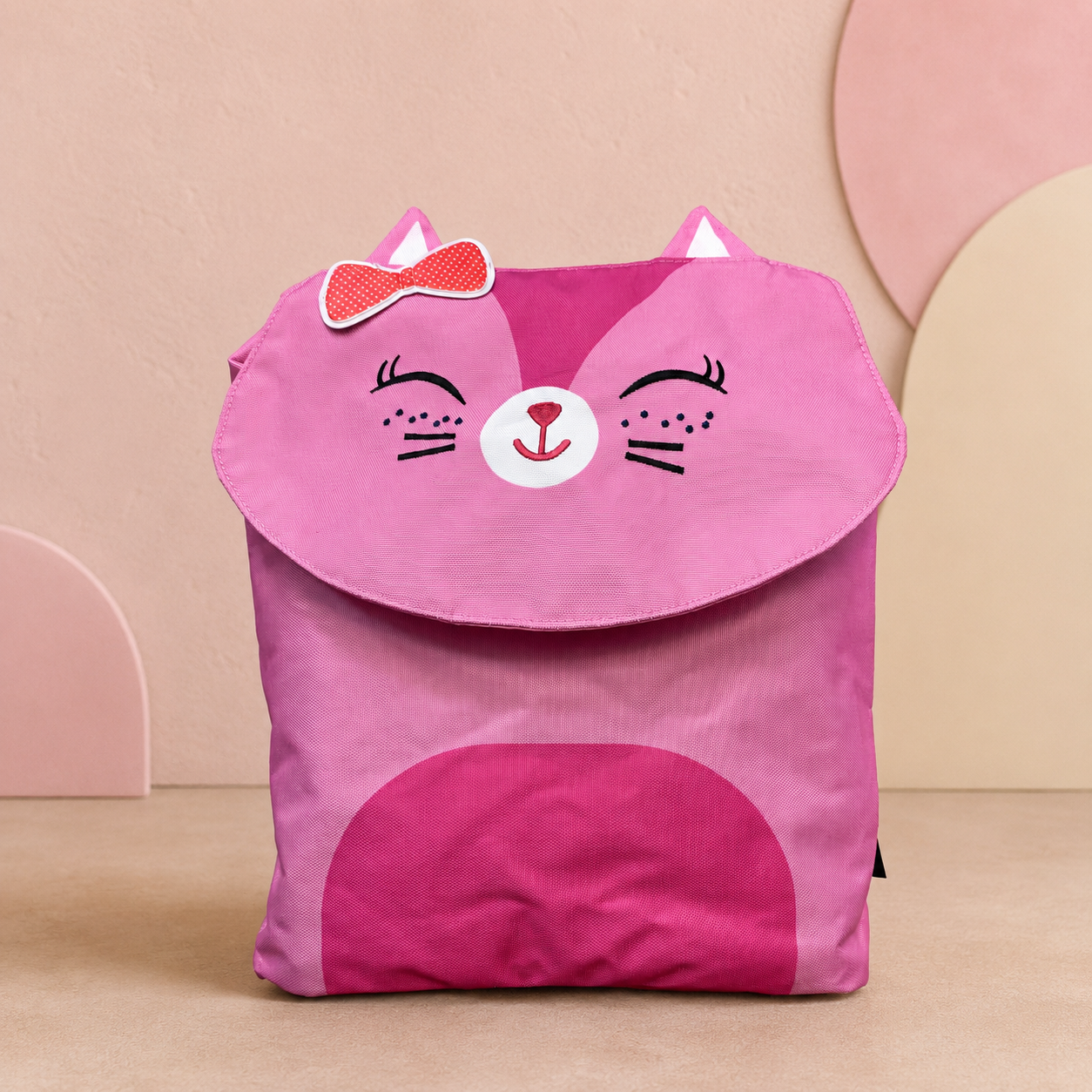 Mochila infantil de gato rosa - vista frontal Mochila infantil rosa de gato con orejas