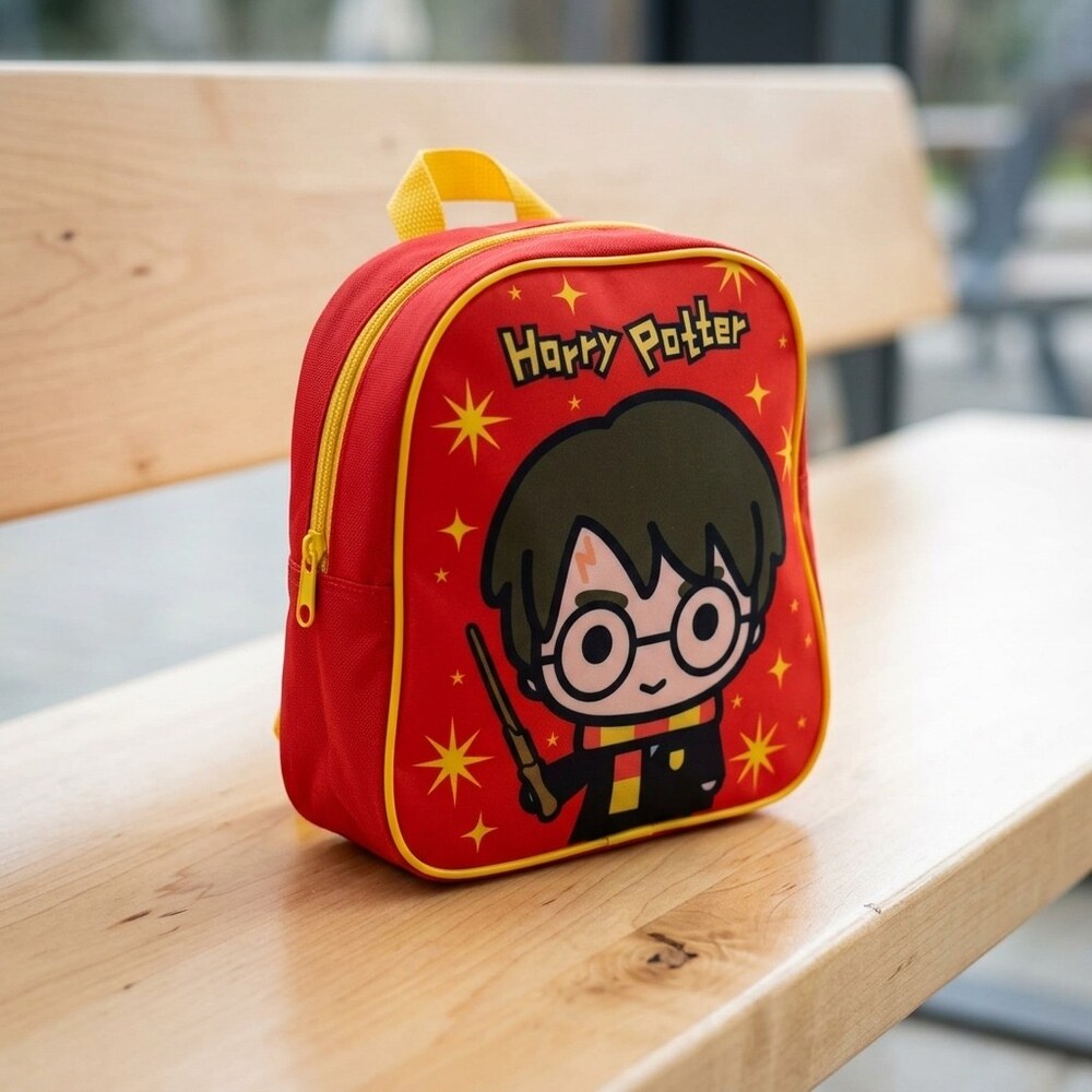 mochila-harry-comercial-frontal Mochila infantil roja Harry Potter estilo chibi