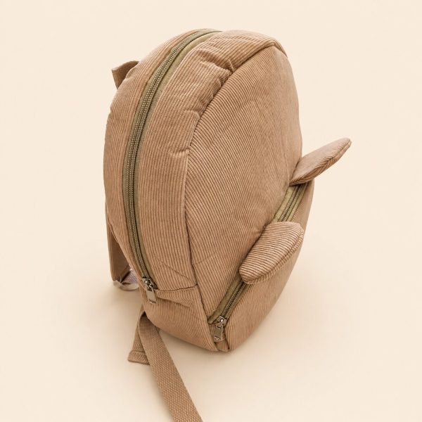 Mochila infantil beige de pana con oso y orejas