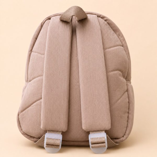 Mochila infantil beige de pana con oso y orejas