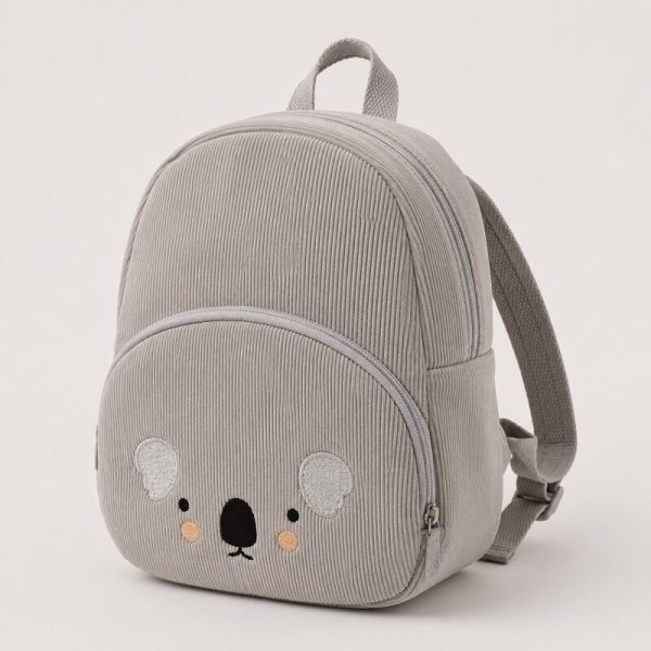 Mochila infantil gris de pana con perrito
