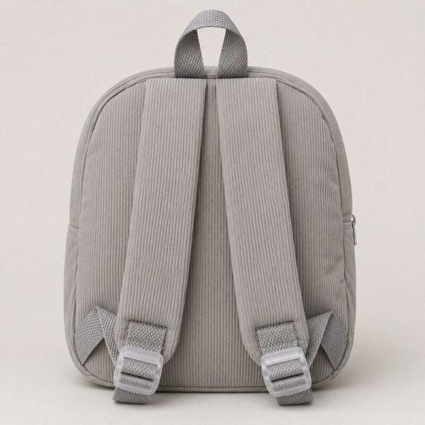 Mochila infantil gris de pana con perrito