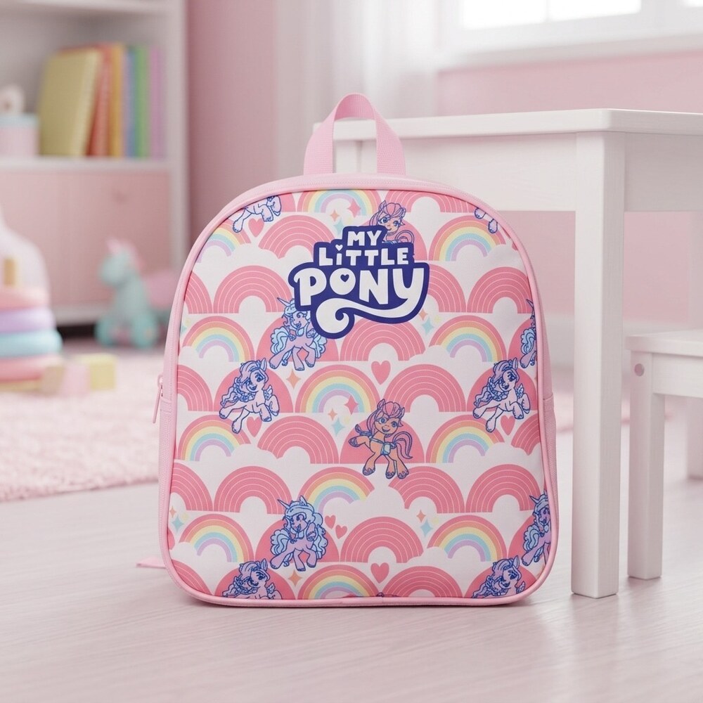 mochila-pony-rosa-frontal Mochila infantil rosa My Little Pony con arcoíris
