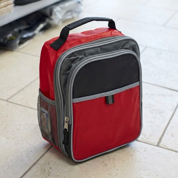 Mochila térmica roja y negra con doble compartimento
