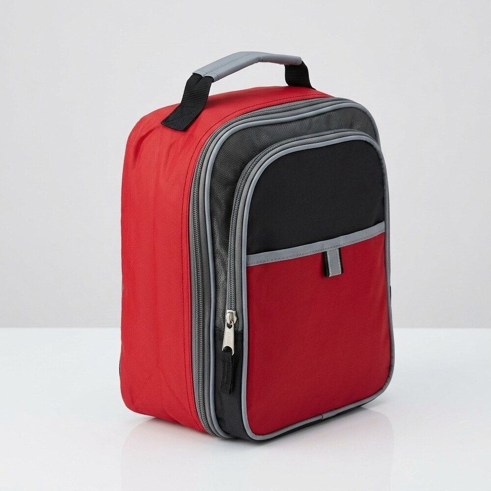 Mochila térmica roja, negra y gris con doble compartimento