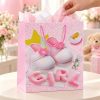 Bolsa de regalo para bebé GIRL rosa con patucos, bolsa en uso con papel de seda decorativo