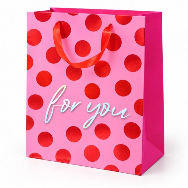Bolsa de regalo rosa con lunares rojos For You - vista lateral Bolsa de regalo rosa con lunares rojos For You, vista lateral