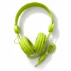 Auriculares verdes con cable vista de las almohadillas Auriculares de diadema verde lima con cable y almohadillas sobre fondo blanco