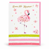 Frontal de tarjeta para mamá con flamenco rosa, flores y sobre rosa | Shumy Frontal de tarjeta para mamá con flamenco rosa, flores y sobre rosa