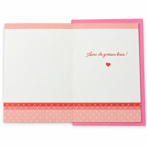 Interior de tarjeta para mamá con mensaje en francés Avec de grosses bises y corazón | Shumy Interior de tarjeta para mamá con mensaje en francés Avec de grosses bises y corazón