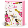 Tarjeta de cumpleaños Champán floral con sobre rosa