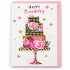 Tarjeta de cumpleaños Tarta floral con sobre rosa
