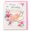 Tarjeta de cumpleaños Taza con flores con sobre rosa