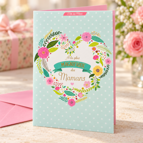 Tarjeta para mamá corazón floral con sobre rosa Tarjeta para mamá corazón floral con sobre rosa