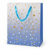 Bolsa de regalo mediana azul degradada con lunares dorados — vista frontal Bolsa de regalo mediana azul degradada con lunares dorados, vista frontal