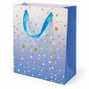 Bolsa de regalo mediana azul degradada con lunares dorados — vista lateral Bolsa de regalo mediana azul degradada con lunares dorados, vista lateral