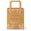 Bolsa de regalo pequeña kraft con hojas rosa dorado y mensaje francés, vista frontal