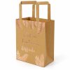 Bolsa de regalo pequeña kraft con hojas rosa dorado y mensaje francés, vista lateral